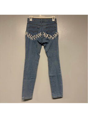My Boo Blue Skinny Jeans White Lace-Up Detail Size small waist 15” inseam 30”